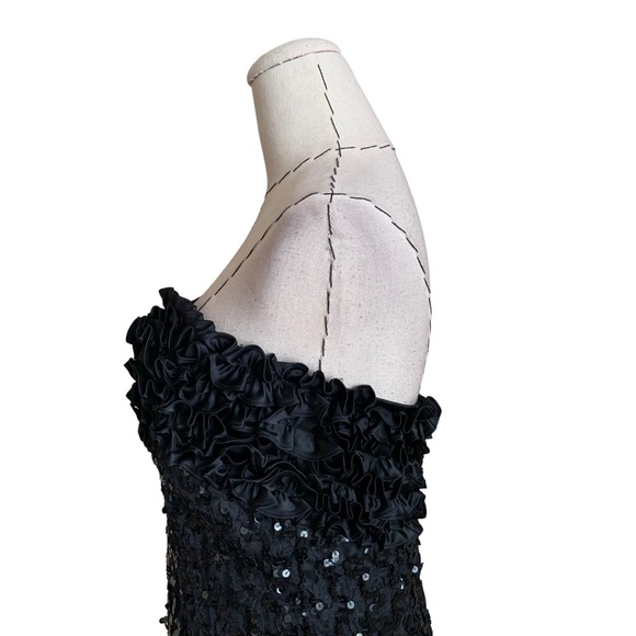 JESSICA MCCLINTOCK GUNNE SAX Vintage 80s 90s Sequin Ruffle Strapless Mini Dress - Picture 8 of 12